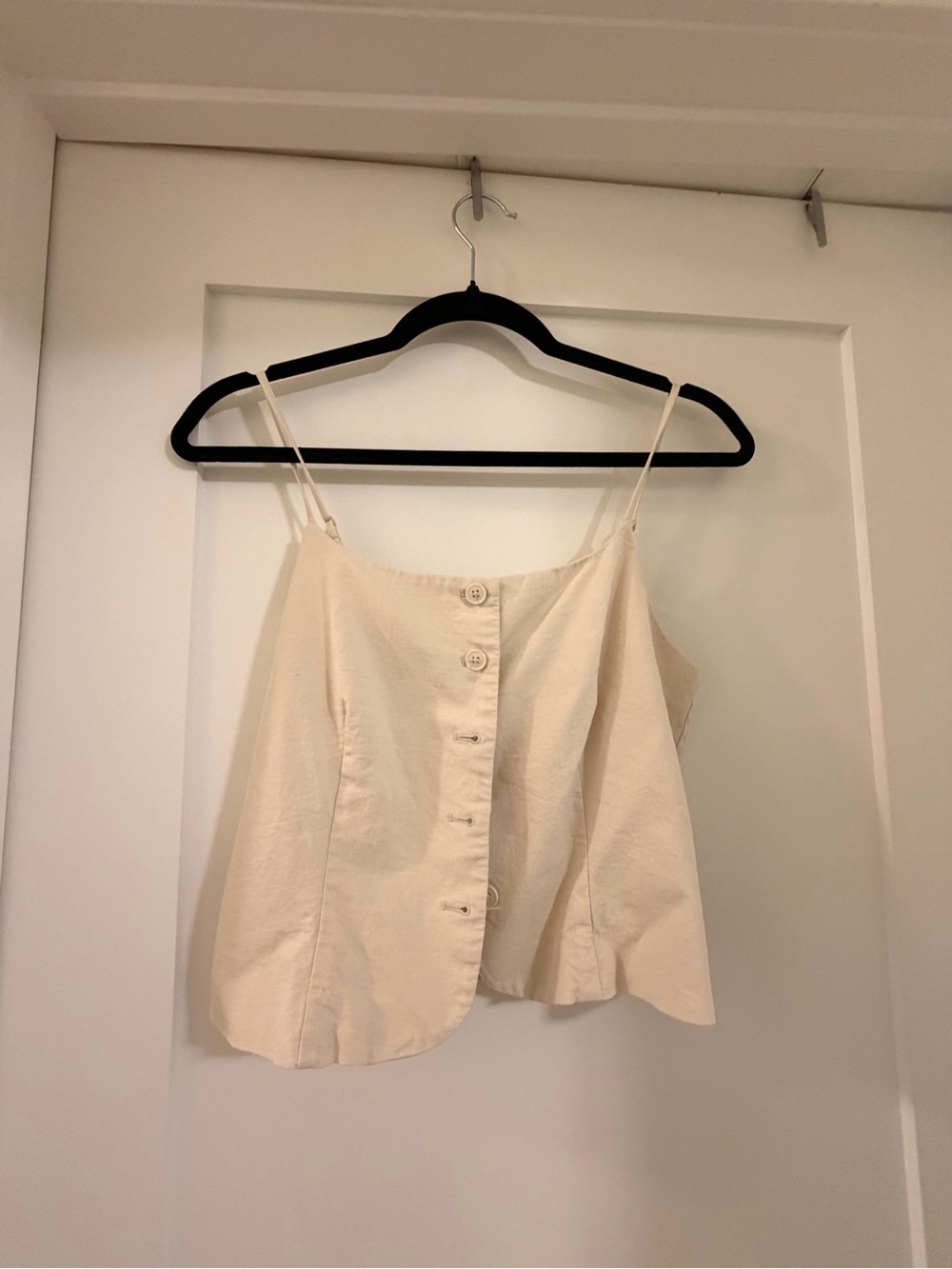 Cream Button-Front Spaghetti Strap Women's Top